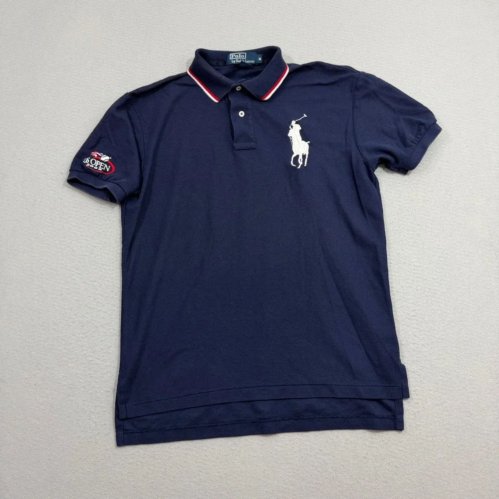 Vintage Polo Ralph Lauren Polo Medium Blue US Open 2009 Big Pony Short Sleeve